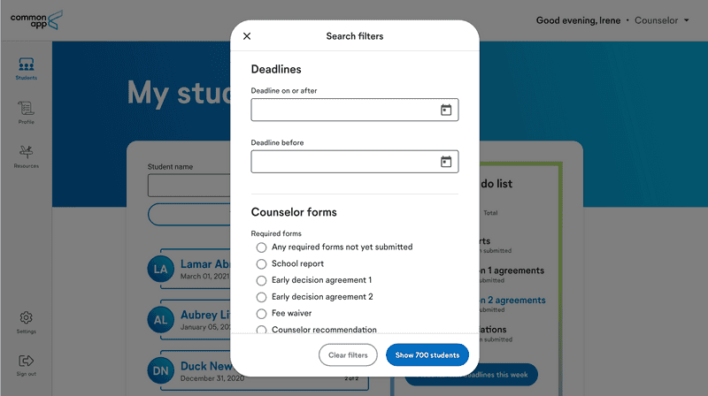 Search Filters Common App Recommender System