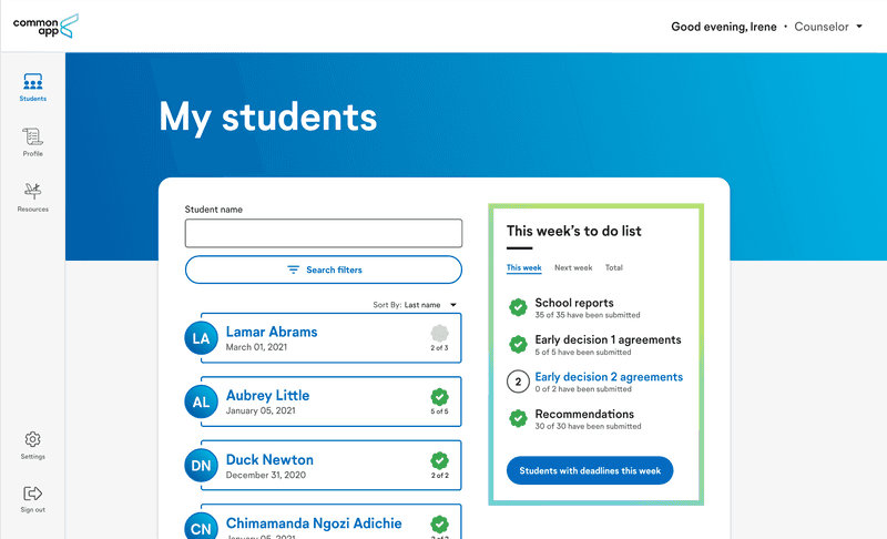 Enhanced Student List Common App Recommender System